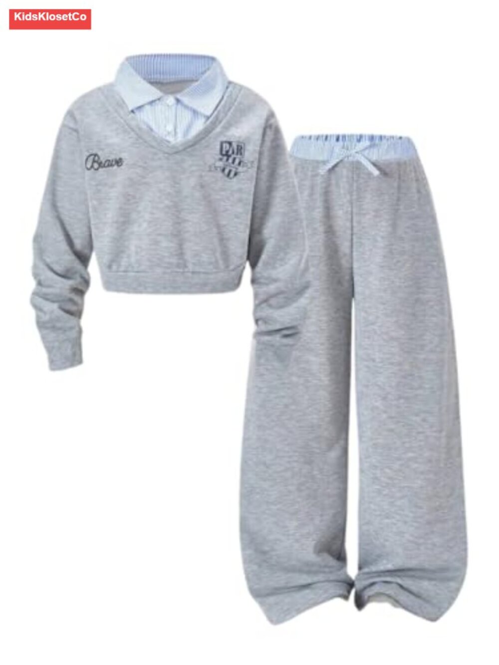 Girls 2-Piece Sweatshirt & Wide Leg Pants Set Cotton Blend Outfit 7-14Y
